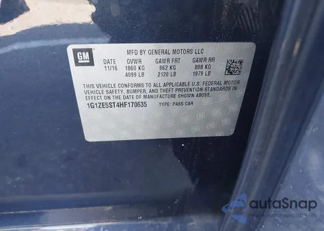 2017 Chevrolet Malibu 1Lt z USA, uszkodzony, nr VIN 1G1ZE5ST4HF170635